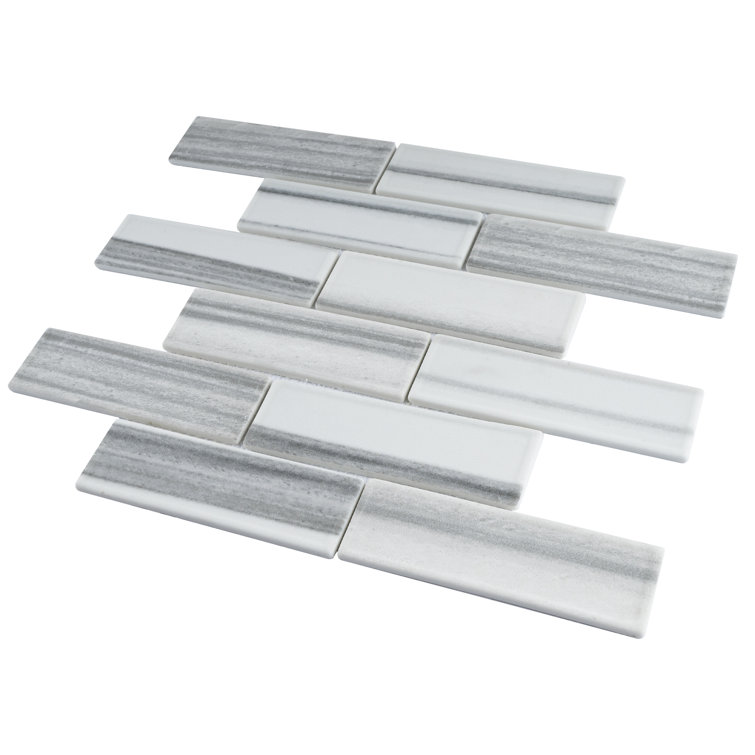 Gray and White Recycled Glass Brick Mosaic Wall Tile
