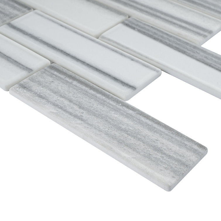 Gray and White Recycled Glass Brick Mosaic Wall Tile