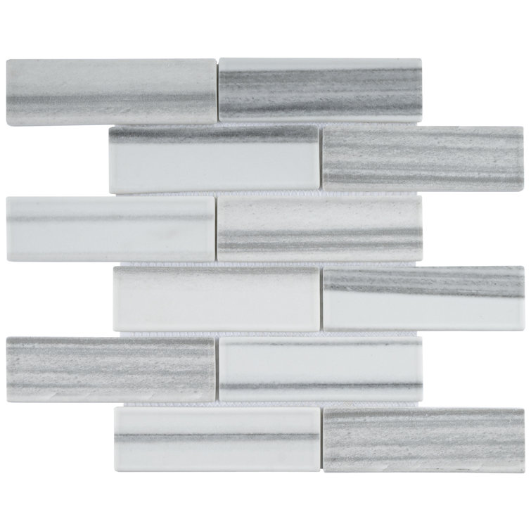 Gray and White Recycled Glass Brick Mosaic Wall Tile