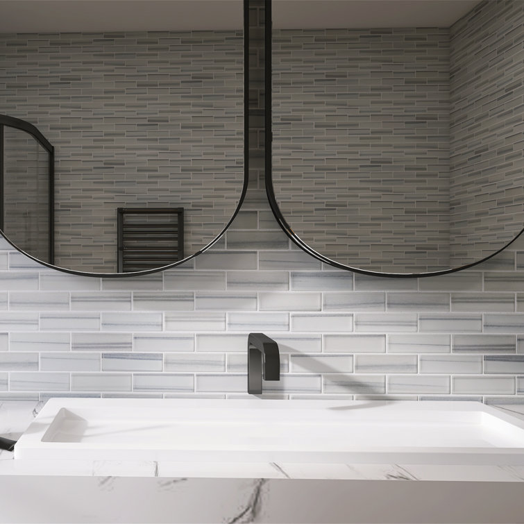 Gray and White Recycled Glass Brick Mosaic Wall Tile