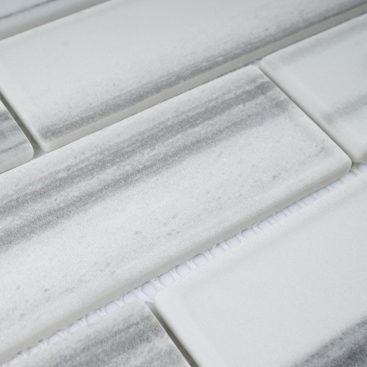 Gray and White Recycled Glass Brick Mosaic Wall Tile