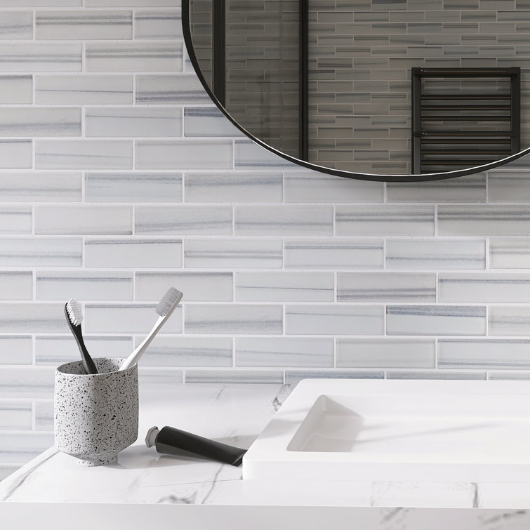 Gray and White Recycled Glass Brick Mosaic Wall Tile