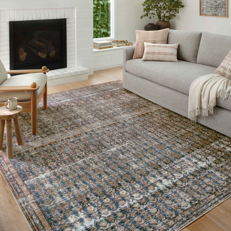 Ocean Blue Distressed Rectangular Synthetic Area Rug 3'6" x 5'6"