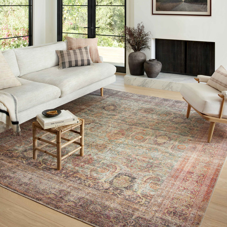 Ivory and Jade Rectangular Synthetic Area Rug