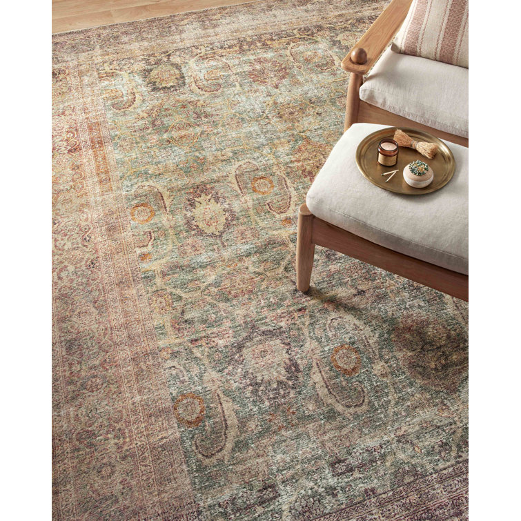 Ivory and Jade Rectangular Synthetic Area Rug