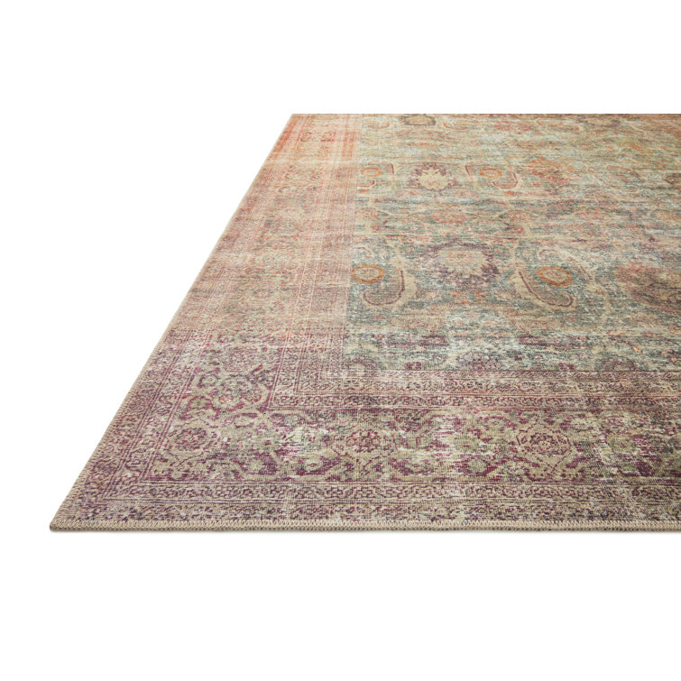 Ivory and Jade Rectangular Synthetic Area Rug