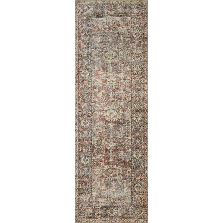 Ivory and Brown Floral Motif Runner Rug