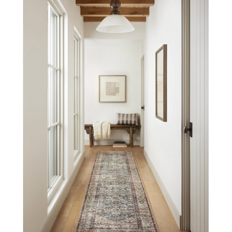 Vintage-Inspired Teal Antique 3' x 10' Synthetic Runner Rug