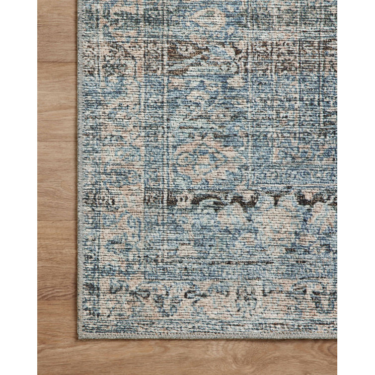 Billie Distressed Denim & Blush Runner Rug, 2'6" x 9'6"