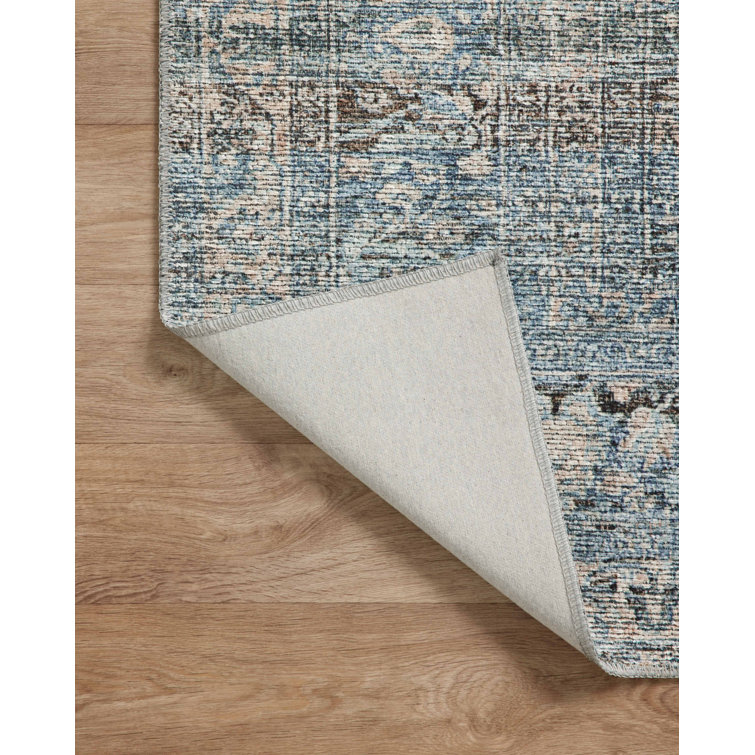 Billie Distressed Denim & Blush Runner Rug, 2'6" x 9'6"