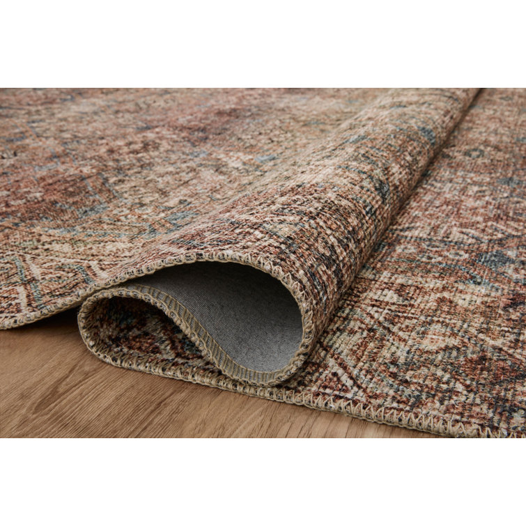 Aqua and Rust Distressed 6' x 9' Synthetic Easy-Care Area Rug
