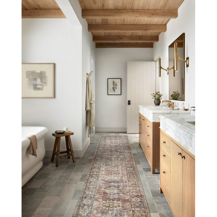 Ivory and Brown Floral Motif Runner Rug