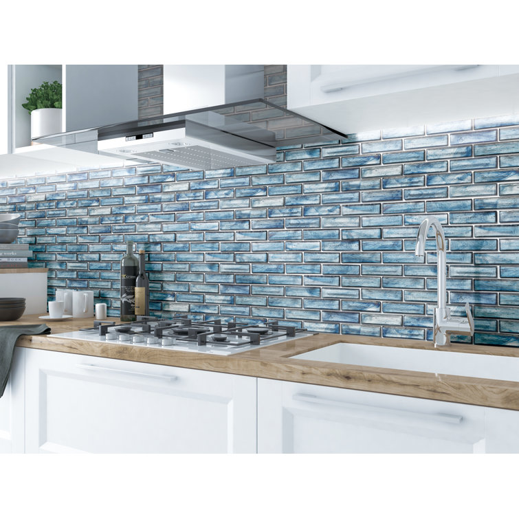 Cobalt Blue Iridescent Glass Mosaic Wall Tile
