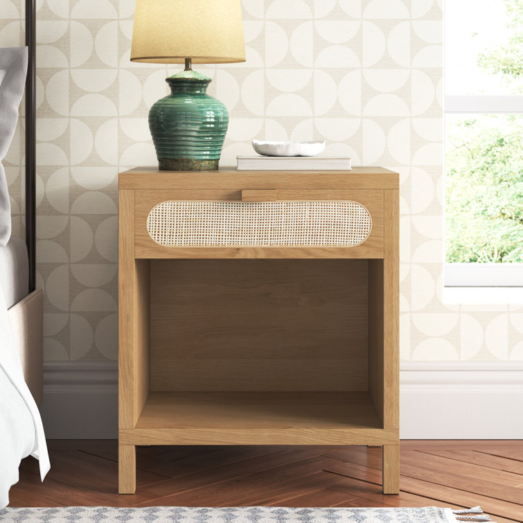 Allegra Honey Oak & Cream Cane Single Drawer Nightstand