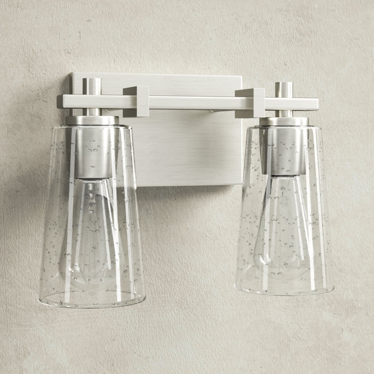 Satin Nickel 2-Light Dimmable Vanity Light with Clear Seeded Glass Shades