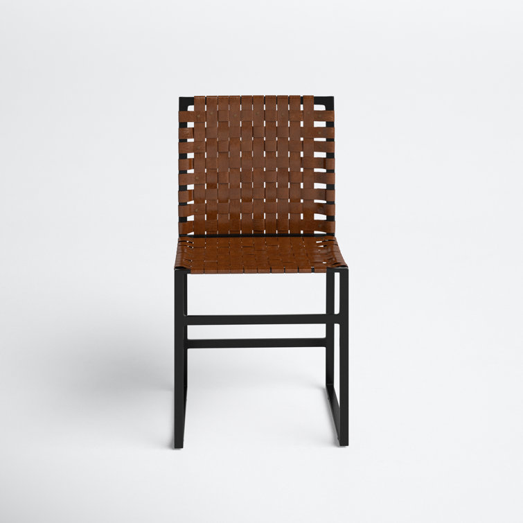 Urban Rustic Black Iron Base Genuine Leather Side Chair