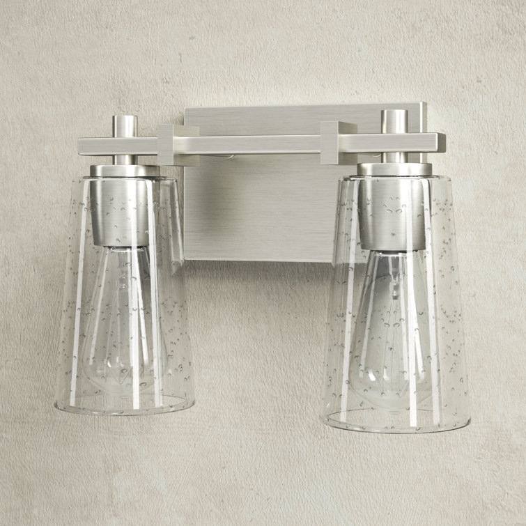 Satin Nickel 2-Light Dimmable Vanity Light with Clear Seeded Glass Shades