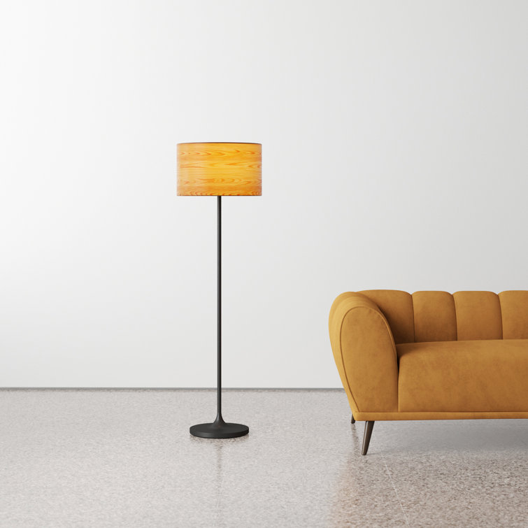 Oslo Matte Black and Cherry Wood Scandinavian Floor Lamp