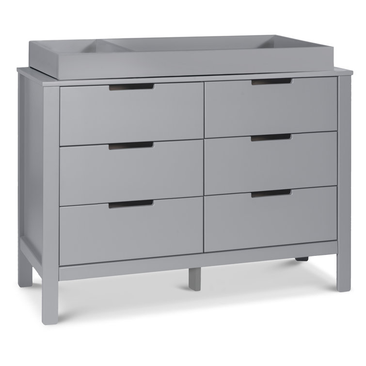 Gray Pine Wood Double Nursery Dresser with Soft Close Drawers
