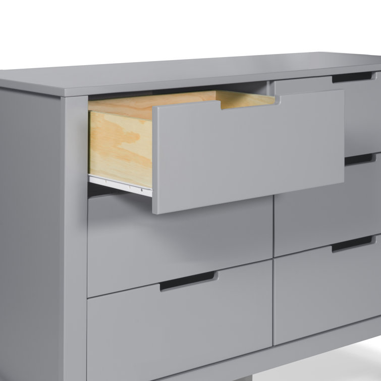 Gray Pine Wood Double Nursery Dresser with Soft Close Drawers