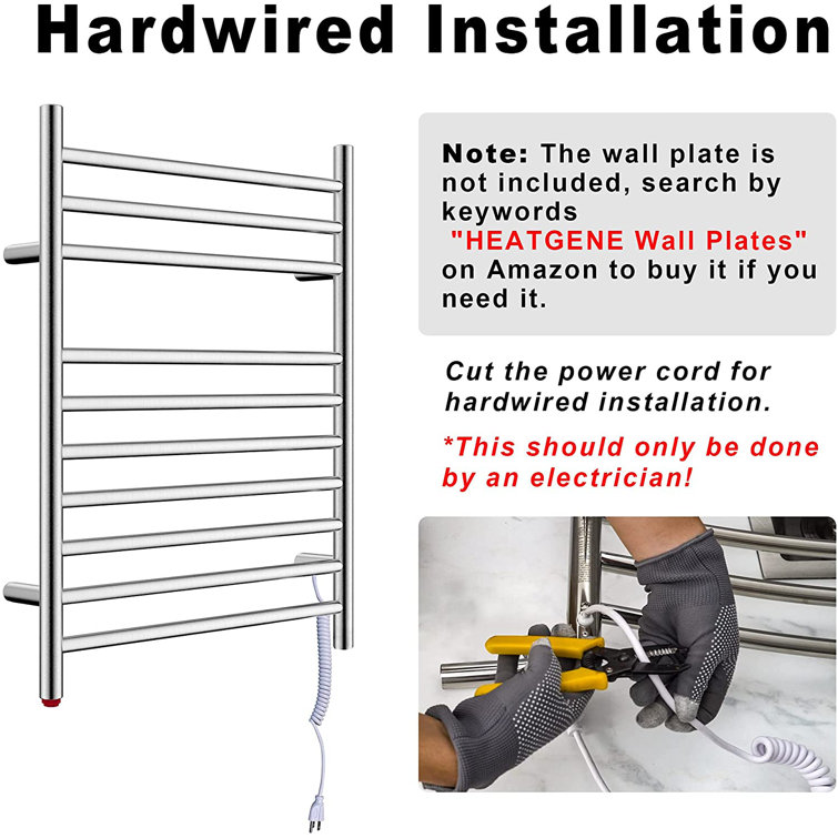 Brushed Stainless Steel Wall Mounted Heated Towel Rail