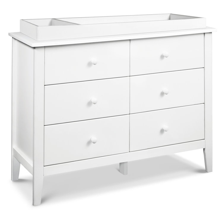 White Pine Wood Double Dresser with Six Drawers