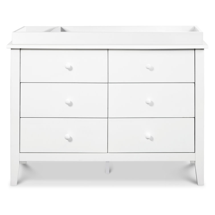 White Pine Wood Double Dresser with Six Drawers