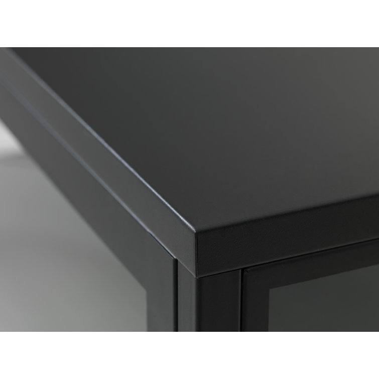 Black Metal and Glass 3-Cabinet TV Stand with Brass Knobs