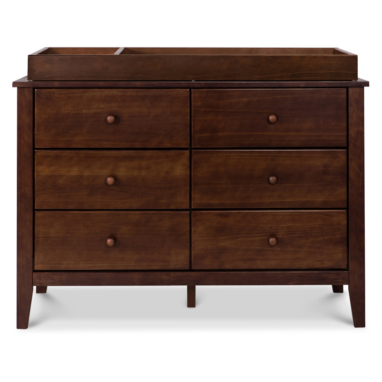 Espresso Pine Wood Double Nursery Dresser with 6 Drawers