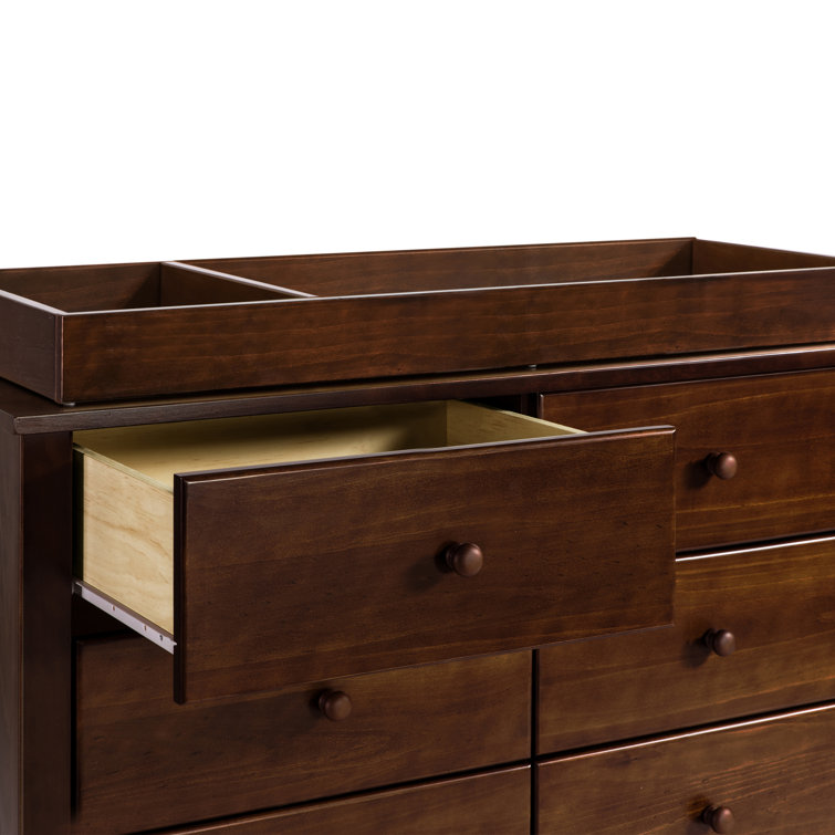 Espresso Pine Wood Double Nursery Dresser with 6 Drawers