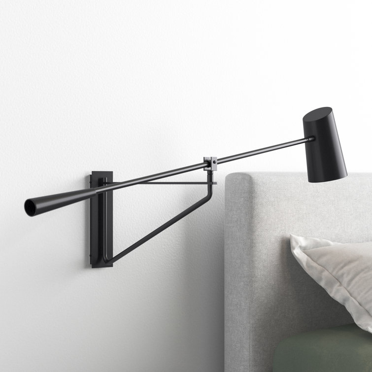 Black Steel Dimmable LED Swing Arm Sconce with Acrylic Diffuser