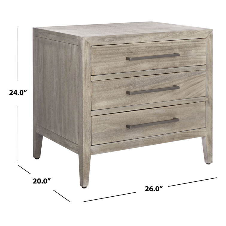 Ariella Light Grey Mahogany 3-Drawer Nightstand