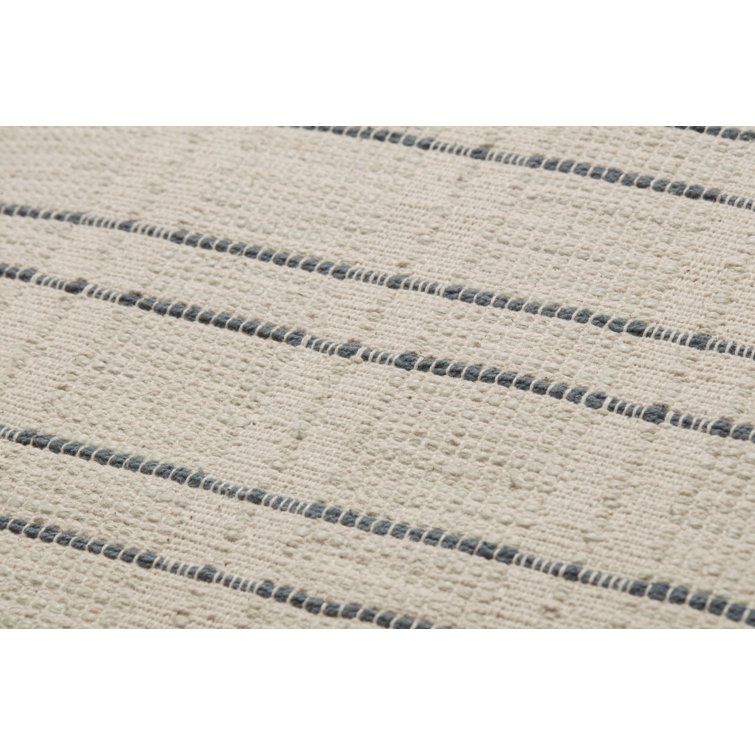Cream and Blue Striped Cotton Throw Pillow Set