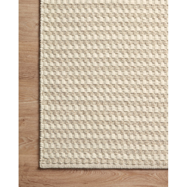 Ivory and Natural Wool Cotton Striped Rectangular Area Rug 8'6" x 11'6"