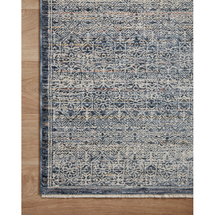 Denim and Ivory Geometric Pattern Rectangular Rug 2'3" x 3'10"