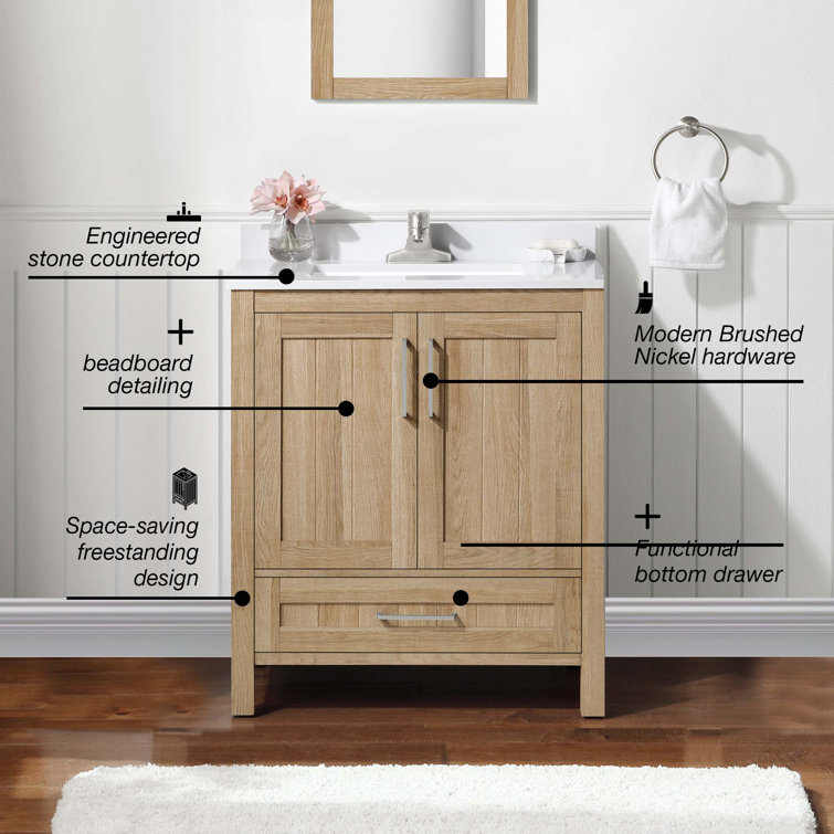 Pure White 30" Freestanding Bathroom Vanity with Sink