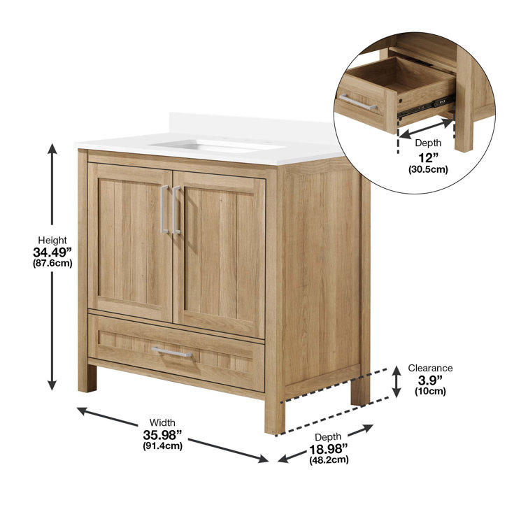 Kansas 36" White Oak Freestanding Bathroom Vanity with Sink