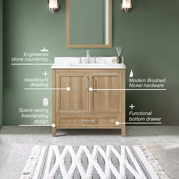 Kansas 36" White Oak Freestanding Bathroom Vanity with Sink