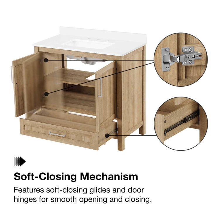 Kansas 36" White Oak Freestanding Bathroom Vanity with Sink