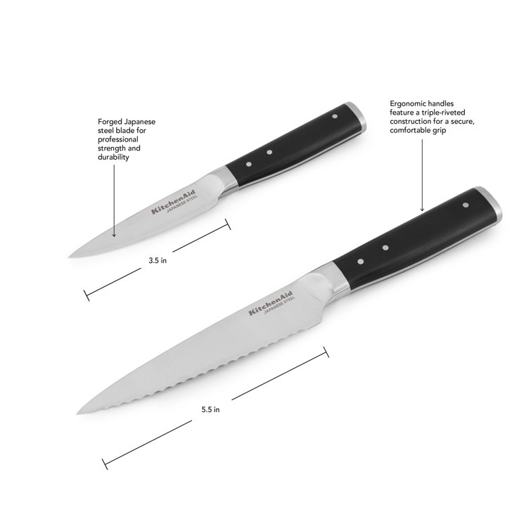 KitchenAid® KitchenAid® Gourmet 2 Piece Forged Triple Rivet Knife Set, Sharp Kitchen Knives, Stainless Steel, Black