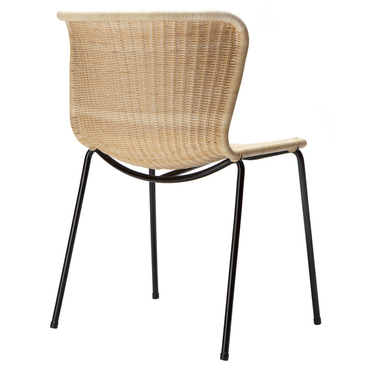 Natural Rattan and Cane Side Chair with Metal Legs