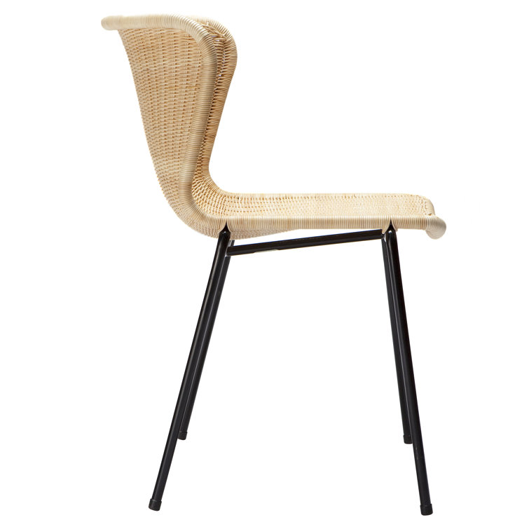 Natural Rattan and Cane Side Chair with Metal Legs