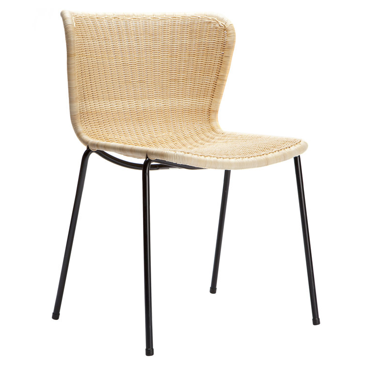 Natural Rattan and Cane Side Chair with Metal Legs