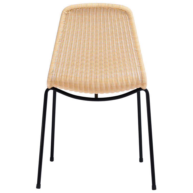 Beige Rattan and Steel Stacking Arm Chair
