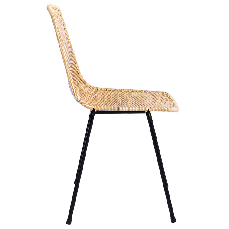 Beige Rattan and Steel Stacking Arm Chair