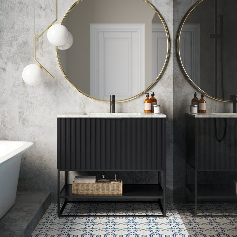Terra 36'' Black Acacia Vanity with Carrara Marble Top