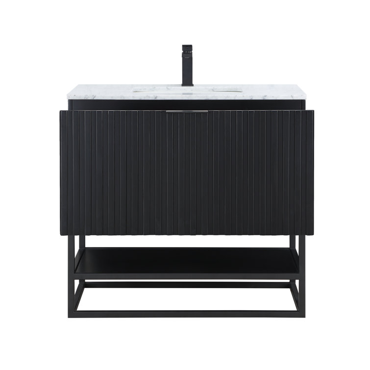 Terra 36'' Black Acacia Vanity with Carrara Marble Top