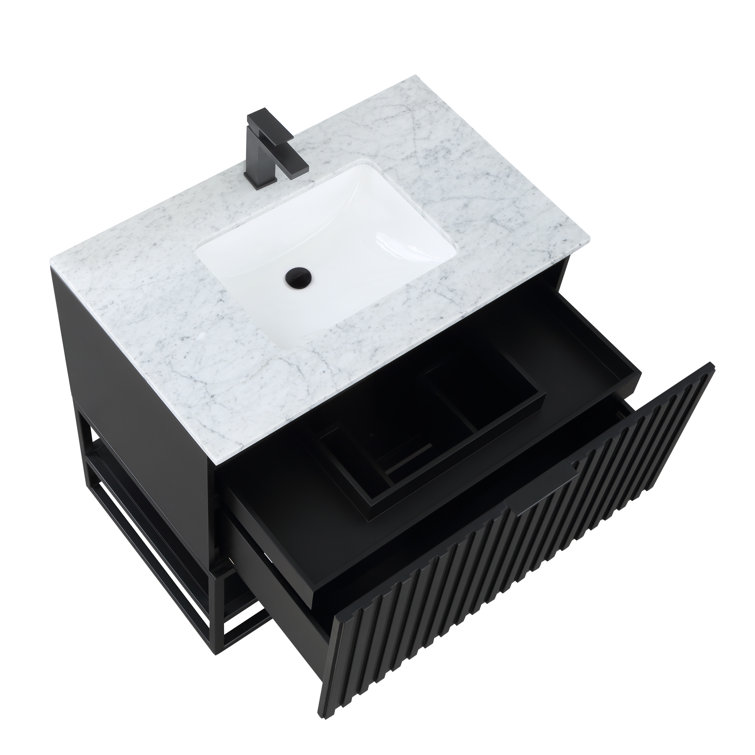 Terra 36'' Black Acacia Vanity with Carrara Marble Top