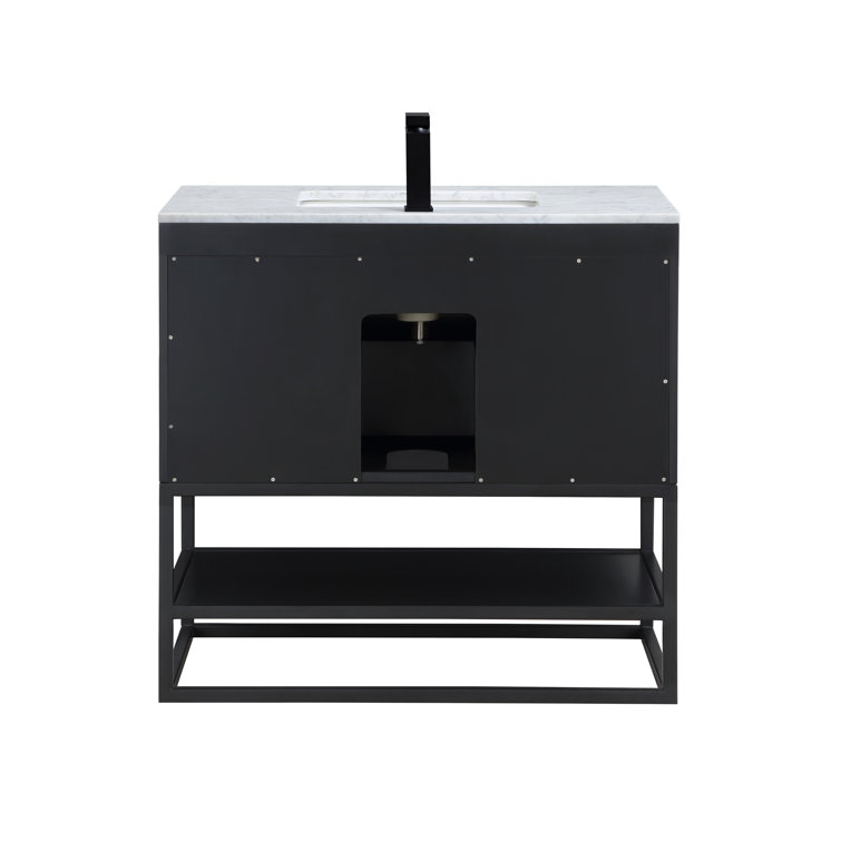 Terra 36'' Black Acacia Vanity with Carrara Marble Top