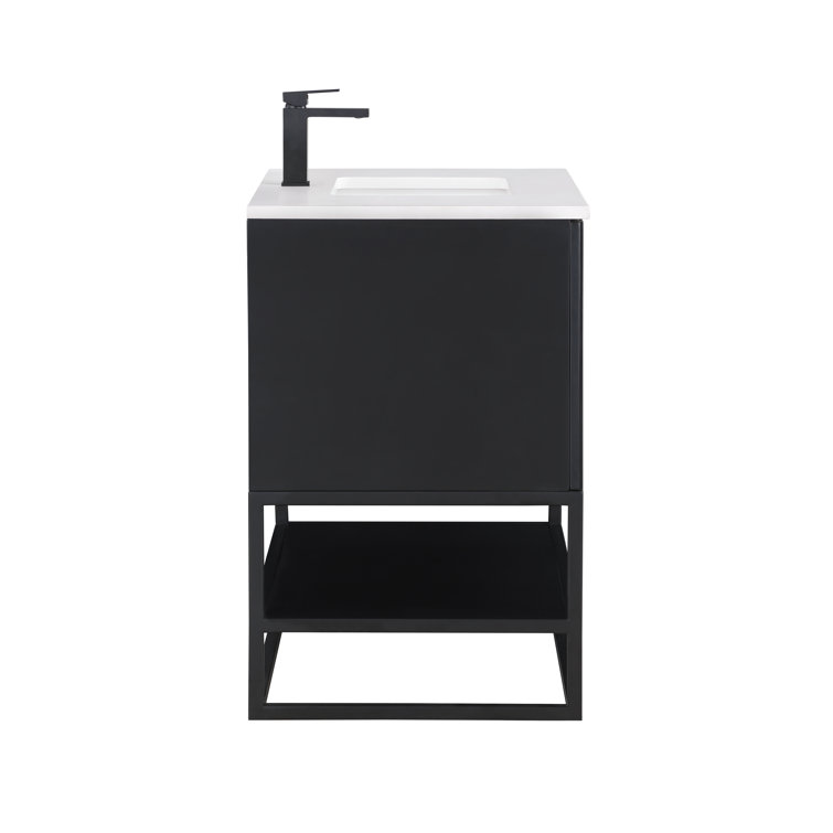 Terra 36'' Matte Black Acacia Single Bathroom Vanity with White Quartz Top